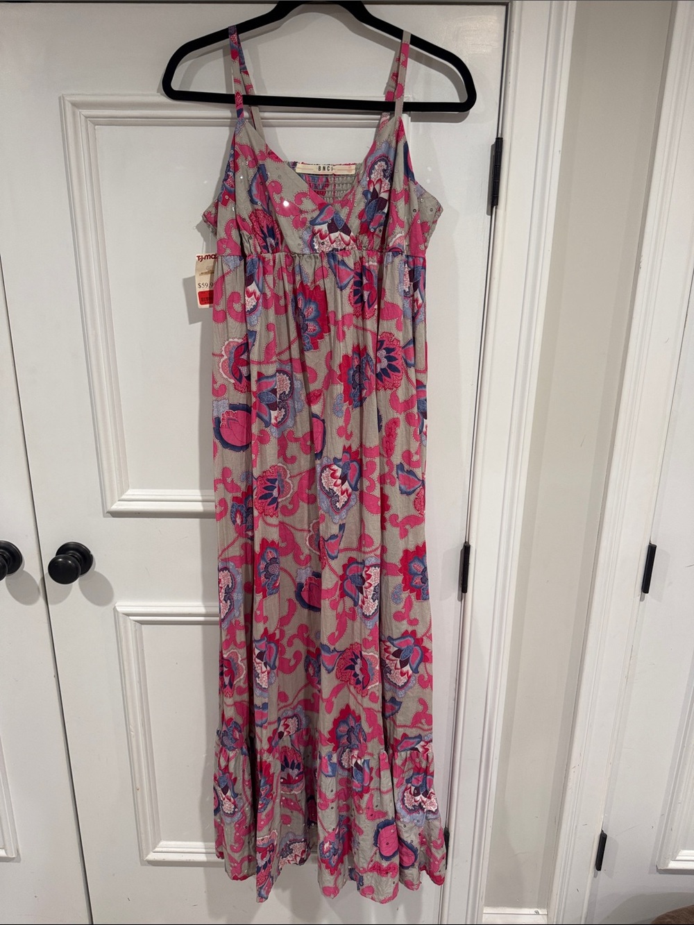 BNCI Pink Floral Paisley Maxi Dress Boho Spaghetti Strap